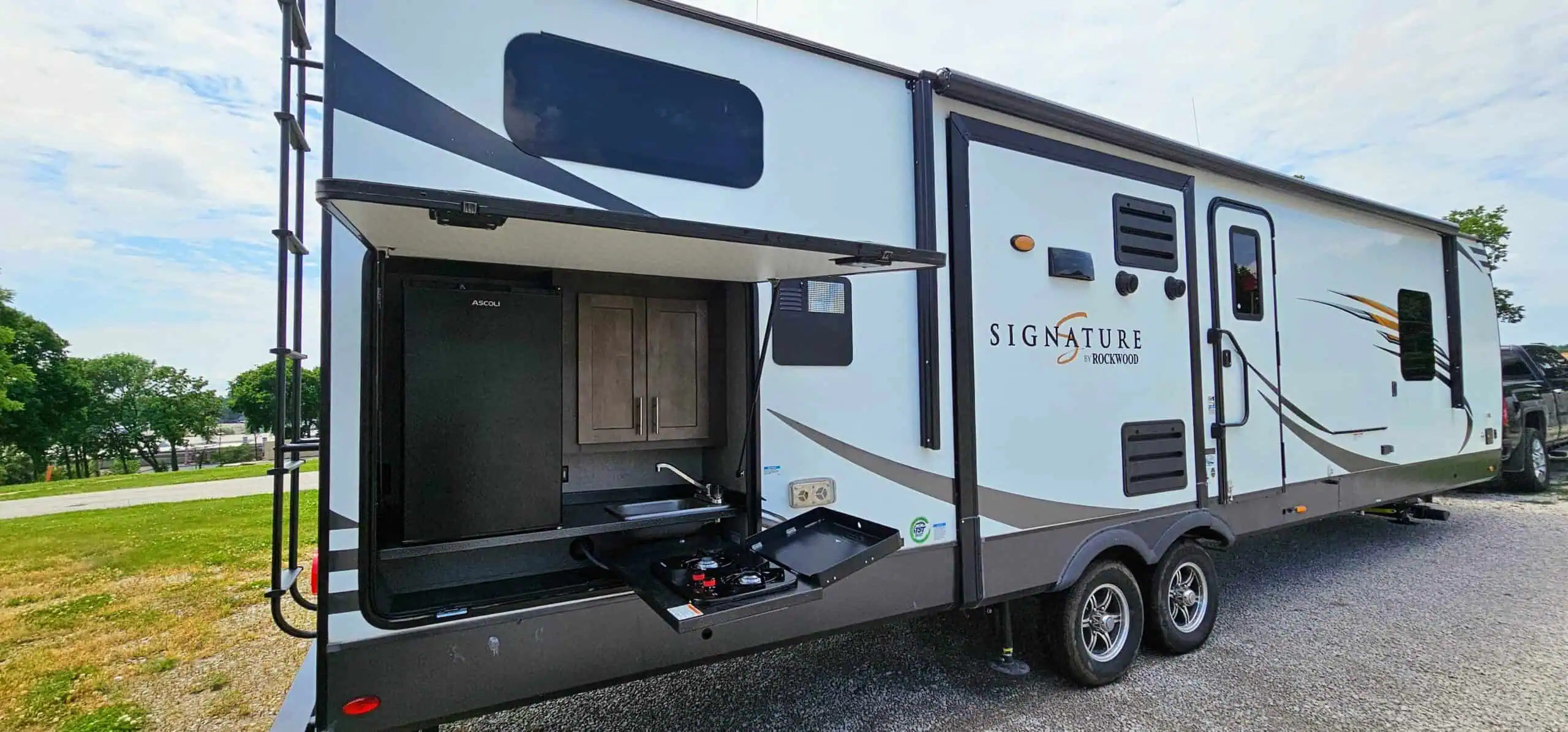 Rockwood trailer with exterior kitchen